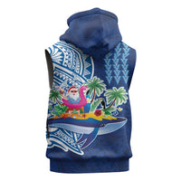Hawaiian Mele Kalikimaka Sleeveless Zip Hoodie Funny Santa on Whale Island with Kakau Tattoos LT03 - Polynesian Pride