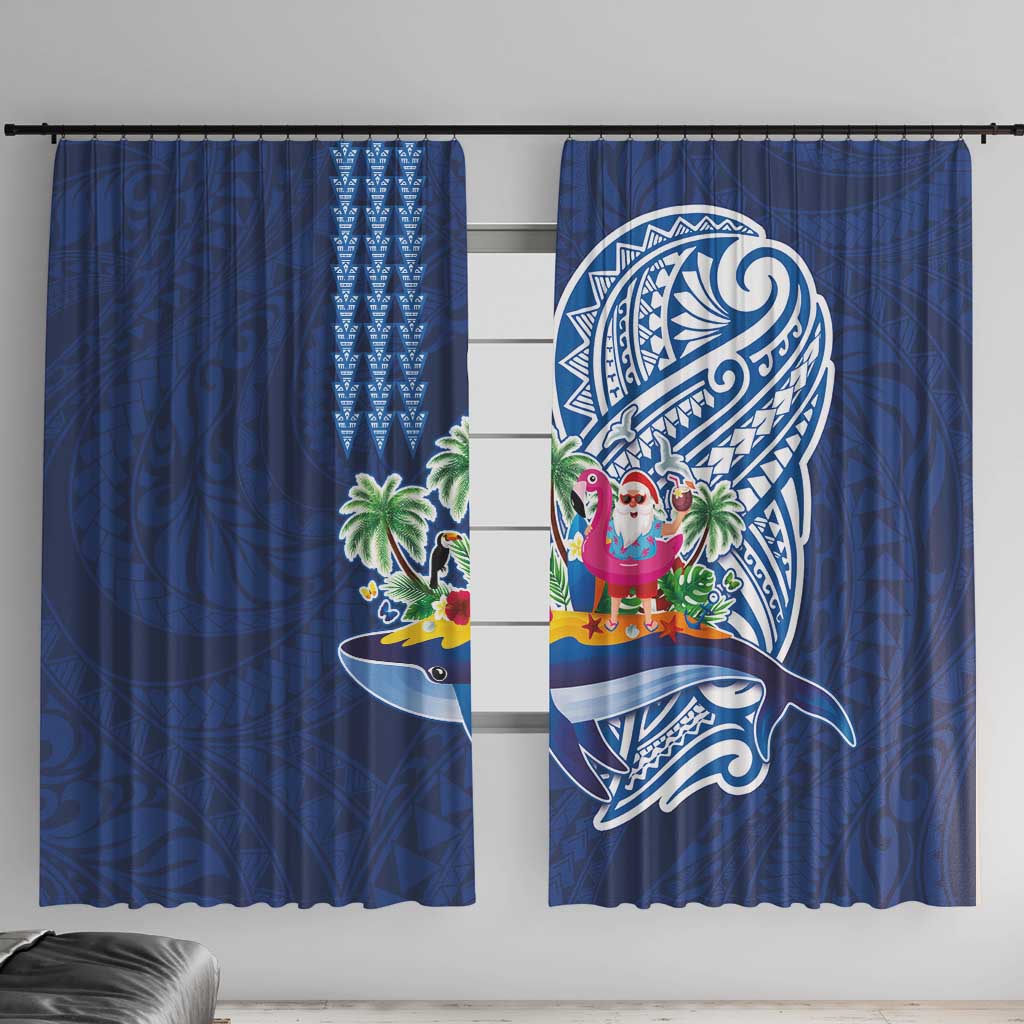 Hawaiian Mele Kalikimaka Window Curtain Funny Santa on Whale Island with Kakau Tattoos - Polynesian Pride