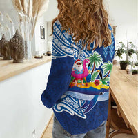 Hawaiian Mele Kalikimaka Women Casual Shirt Funny Santa on Whale Island with Kakau Tattoos LT03 - Polynesian Pride