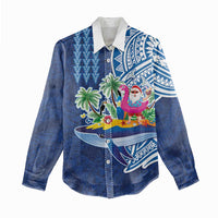 Hawaiian Mele Kalikimaka Women Casual Shirt Funny Santa on Whale Island with Kakau Tattoos LT03 - Polynesian Pride
