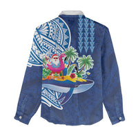 Hawaiian Mele Kalikimaka Women Casual Shirt Funny Santa on Whale Island with Kakau Tattoos LT03 - Polynesian Pride