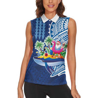 Hawaiian Mele Kalikimaka Women Sleeveless Polo Shirt Funny Santa on Whale Island with Kakau Tattoos LT03 - Polynesian Pride