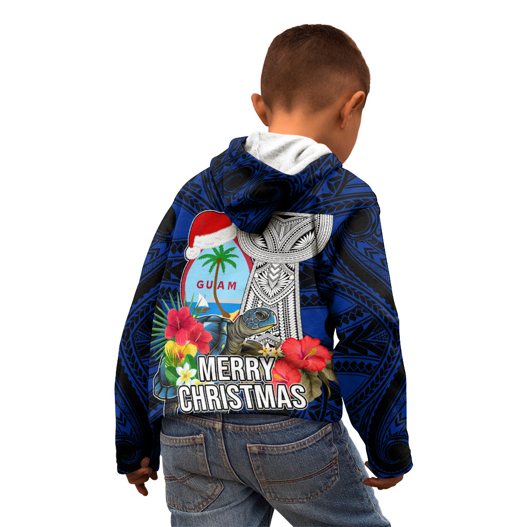 Guam Christmas Kid Hoodie Santa Gift Latte Stone and Sea Turle Mix Hibiscus Chamorro Blue Style LT03