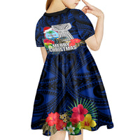 Guam Christmas Kid Short Sleeve Dress Santa Gift Latte Stone and Sea Turle Mix Hibiscus Chamorro Blue Style LT03