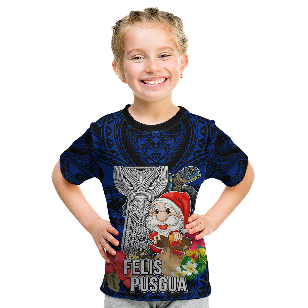 Guam Christmas Kid T Shirt Santa Gift Latte Stone and Sea Turle Mix Hibiscus Chamorro Blue Style LT03