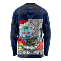 Guam Christmas Long Sleeve Shirt Santa Gift Latte Stone and Sea Turle Mix Hibiscus Chamorro Blue Style LT03