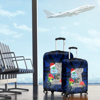 Guam Christmas Luggage Cover Santa Gift Latte Stone and Sea Turle Mix Hibiscus Chamorro Blue Style LT03