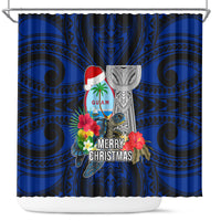 Guam Christmas Shower Curtain Santa Gift Latte Stone and Sea Turle Mix Hibiscus Chamorro Blue Style LT03 red - Polynesian Pride