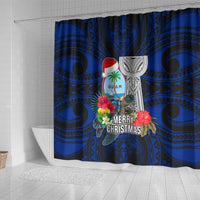 Guam Christmas Shower Curtain Santa Gift Latte Stone and Sea Turle Mix Hibiscus Chamorro Blue Style LT03 - Polynesian Pride
