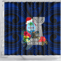 Guam Christmas Shower Curtain Santa Gift Latte Stone and Sea Turle Mix Hibiscus Chamorro Blue Style LT03 - Polynesian Pride