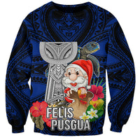 Guam Christmas Sweatshirt Santa Gift Latte Stone and Sea Turle Mix Hibiscus Chamorro Blue Style LT03