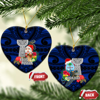 Custom Guam Christmas Ceramic Ornament Santa Gift Latte Stone and Sea Turle Mix Hibiscus Chamorro Blue Style LT03