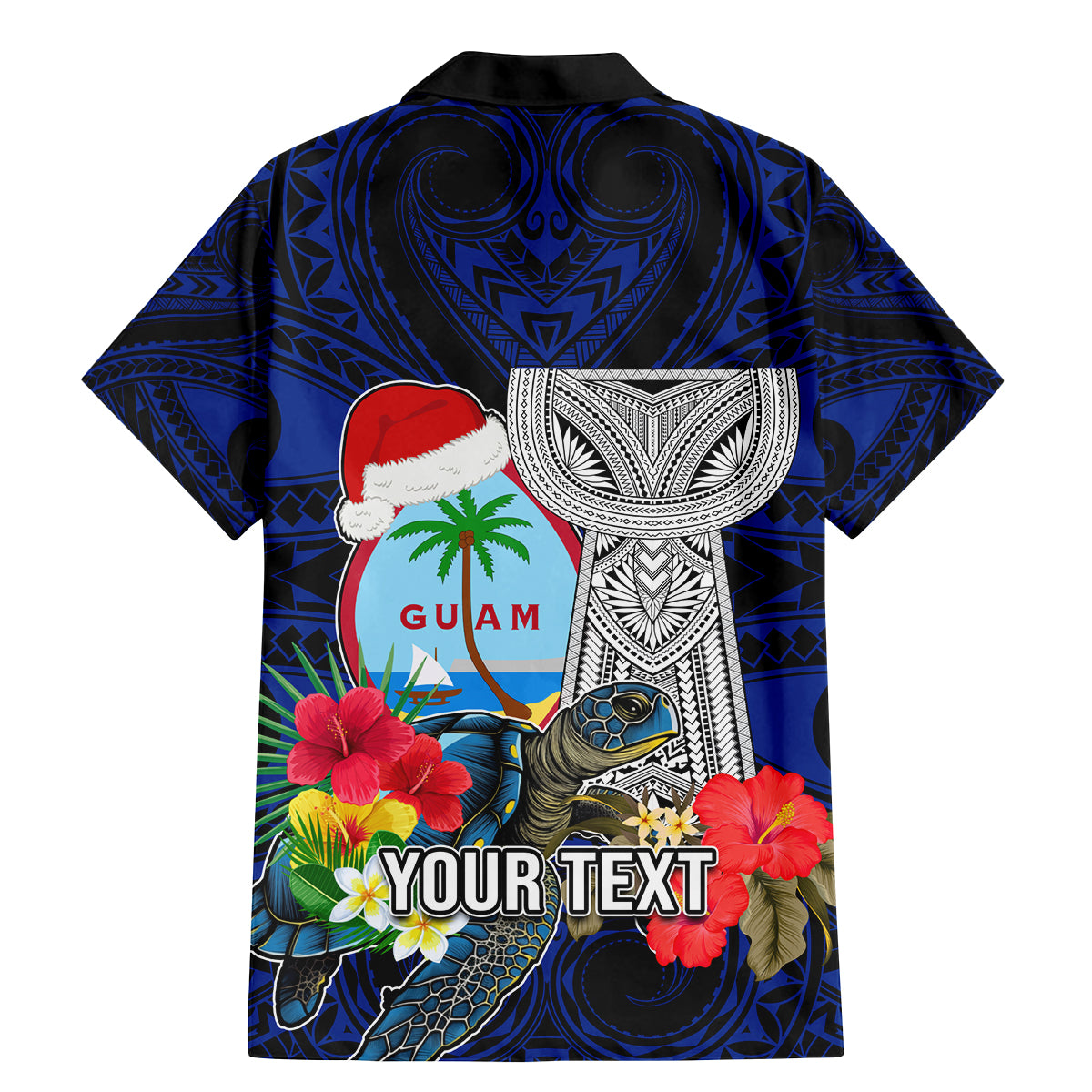 Custom Guam Christmas Family Matching Mermaid Dress and Hawaiian Shirt Santa Gift Latte Stone and Sea Turle Mix Hibiscus Chamorro Blue Style LT03