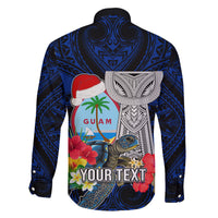 Custom Guam Christmas Family Matching Off Shoulder Long Sleeve Dress and Hawaiian Shirt Santa Gift Latte Stone and Sea Turle Mix Hibiscus Chamorro Blue Style LT03 - Polynesian Pride