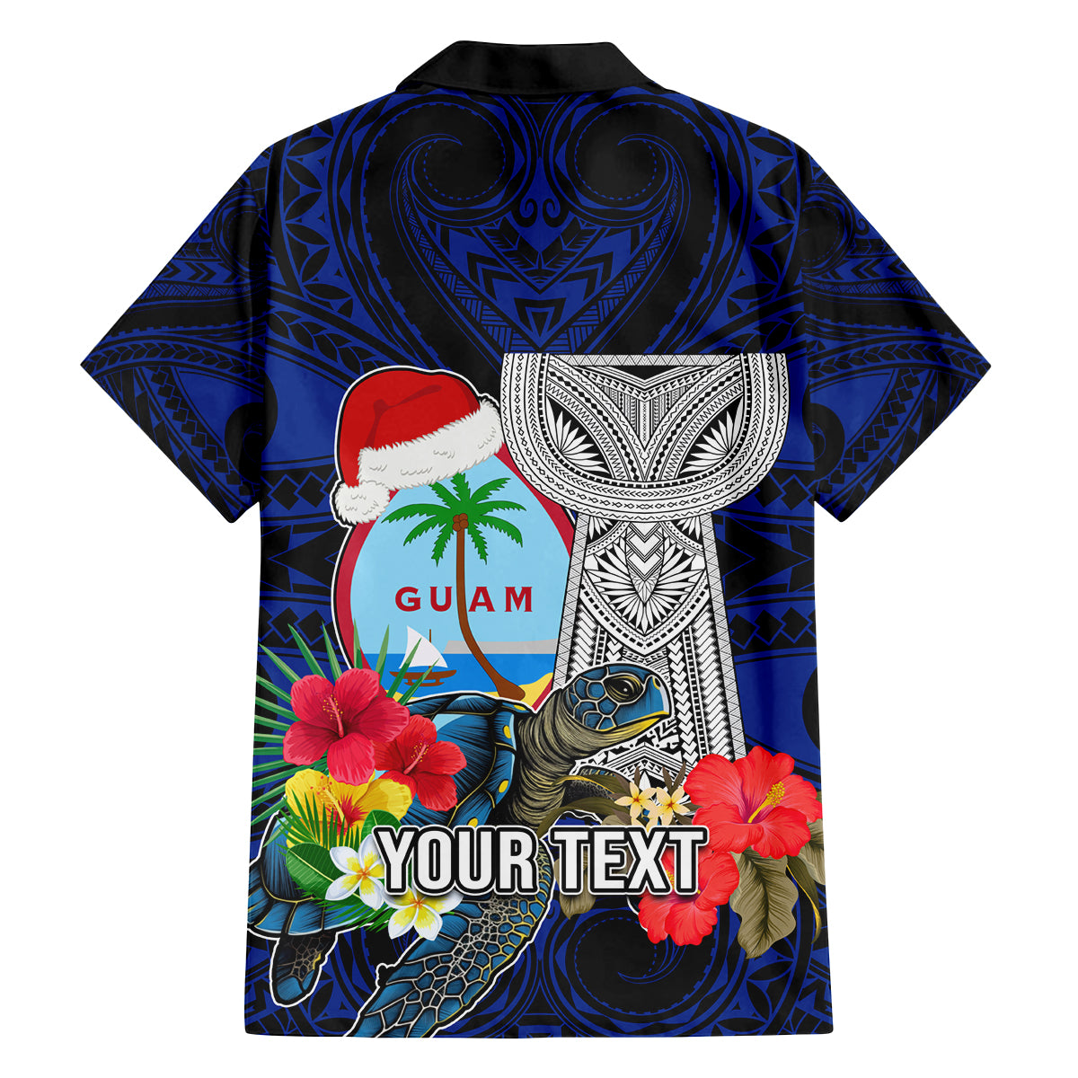 Custom Guam Christmas Family Matching Puletasi Dress and Hawaiian Shirt Santa Gift Latte Stone and Sea Turle Mix Hibiscus Chamorro Blue Style LT03 - Polynesian Pride