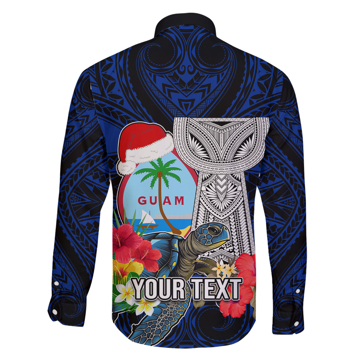 Custom Guam Christmas Family Matching Puletasi Dress and Hawaiian Shirt Santa Gift Latte Stone and Sea Turle Mix Hibiscus Chamorro Blue Style LT03 - Polynesian Pride