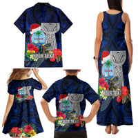 Custom Guam Christmas Family Matching Tank Maxi Dress and Hawaiian Shirt Santa Gift Latte Stone and Sea Turle Mix Hibiscus Chamorro Blue Style LT03 - Polynesian Pride