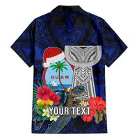 Custom Guam Christmas Family Matching Tank Maxi Dress and Hawaiian Shirt Santa Gift Latte Stone and Sea Turle Mix Hibiscus Chamorro Blue Style LT03 - Polynesian Pride