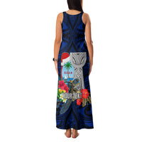 Custom Guam Christmas Family Matching Tank Maxi Dress and Hawaiian Shirt Santa Gift Latte Stone and Sea Turle Mix Hibiscus Chamorro Blue Style LT03 - Polynesian Pride