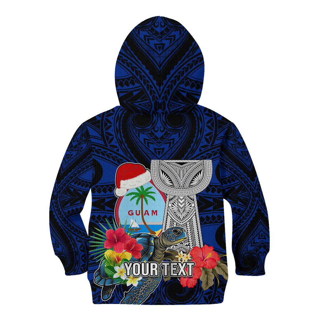 Custom Guam Christmas Kid Hoodie Santa Gift Latte Stone and Sea Turle Mix Hibiscus Chamorro Blue Style LT03
