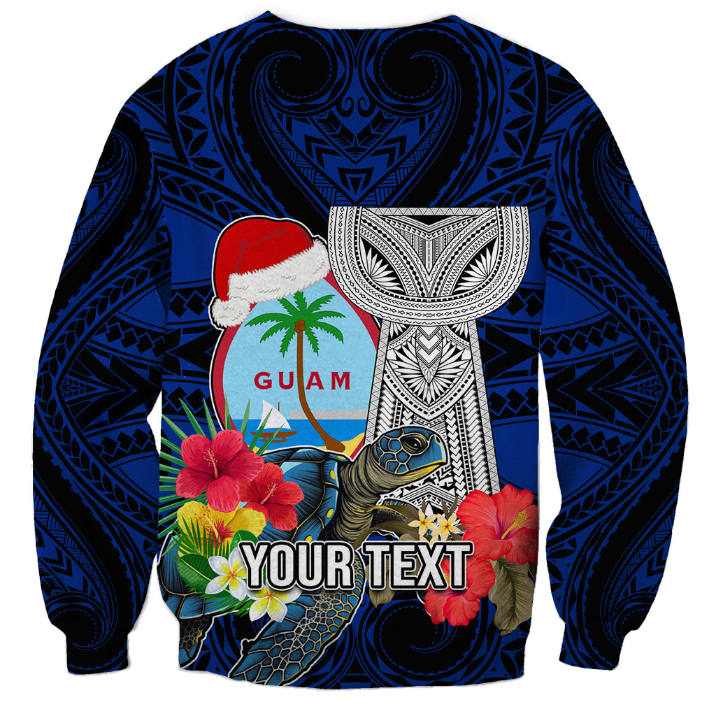 Custom Guam Christmas Sweatshirt Santa Gift Latte Stone and Sea Turle Mix Hibiscus Chamorro Blue Style LT03
