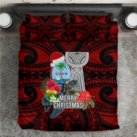 Guam Christmas Bedding Set Santa Gift Latte Stone and Sea Turle Mix Hibiscus Chamorro Red Style LT03 - Polynesian Pride