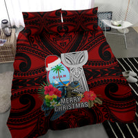 Guam Christmas Bedding Set Santa Gift Latte Stone and Sea Turle Mix Hibiscus Chamorro Red Style LT03 - Polynesian Pride