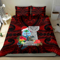 Guam Christmas Bedding Set Santa Gift Latte Stone and Sea Turle Mix Hibiscus Chamorro Red Style LT03 - Polynesian Pride