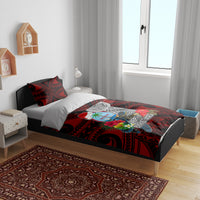 Guam Christmas Bedding Set Santa Gift Latte Stone and Sea Turle Mix Hibiscus Chamorro Red Style LT03 - Polynesian Pride