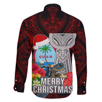 Guam Christmas Family Matching Off Shoulder Maxi Dress and Hawaiian Shirt Santa Gift Latte Stone and Sea Turle Mix Hibiscus Chamorro Red Style LT03 - Polynesian Pride