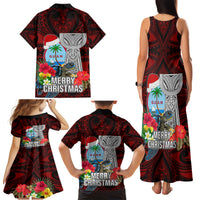 Guam Christmas Family Matching Tank Maxi Dress and Hawaiian Shirt Santa Gift Latte Stone and Sea Turle Mix Hibiscus Chamorro Red Style LT03 - Polynesian Pride