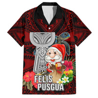 Guam Christmas Family Matching Tank Maxi Dress and Hawaiian Shirt Santa Gift Latte Stone and Sea Turle Mix Hibiscus Chamorro Red Style LT03 Dad's Shirt - Short Sleeve Red - Polynesian Pride