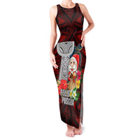 Guam Christmas Family Matching Tank Maxi Dress and Hawaiian Shirt Santa Gift Latte Stone and Sea Turle Mix Hibiscus Chamorro Red Style LT03 Mom's Dress Red - Polynesian Pride