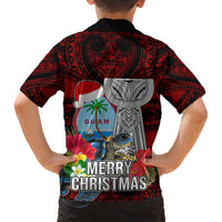 Guam Christmas Kid Hawaiian Shirt Santa Gift Latte Stone and Sea Turle Mix Hibiscus Chamorro Red Style LT03