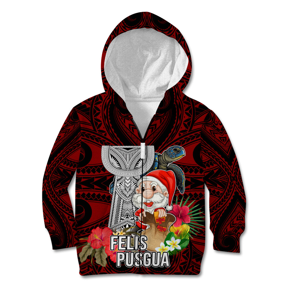 Guam Christmas Kid Hoodie Santa Gift Latte Stone and Sea Turle Mix Hibiscus Chamorro Red Style LT03
