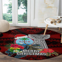 Guam Christmas Round Carpet Santa Gift Latte Stone and Sea Turle Mix Hibiscus Chamorro Red Style LT03