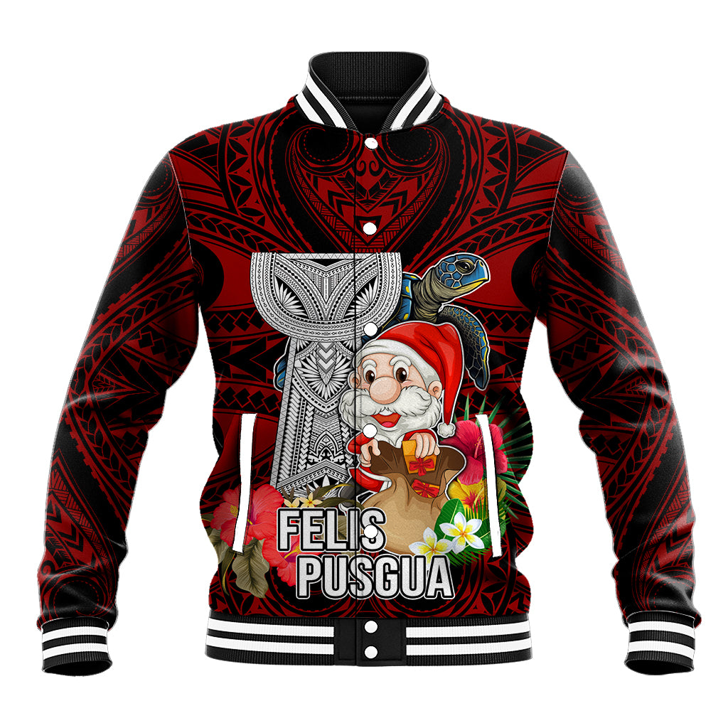 Custom Guam Christmas Baseball Jacket Santa Gift Latte Stone and Sea Turle Mix Hibiscus Chamorro Red Style LT03