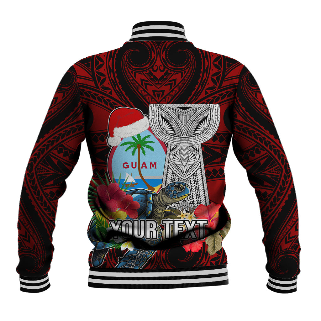 Custom Guam Christmas Baseball Jacket Santa Gift Latte Stone and Sea Turle Mix Hibiscus Chamorro Red Style LT03