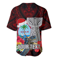 Custom Guam Christmas Baseball Jersey Santa Gift Latte Stone and Sea Turle Mix Hibiscus Chamorro Red Style LT03