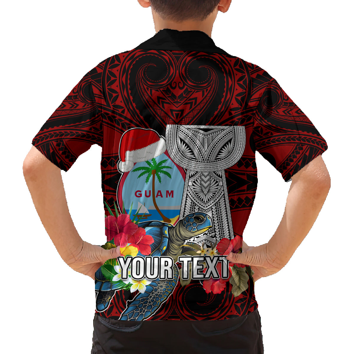 Custom Guam Christmas Family Matching Tank Maxi Dress and Hawaiian Shirt Santa Gift Latte Stone and Sea Turle Mix Hibiscus Chamorro Red Style LT03 - Polynesian Pride