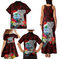 Custom Guam Christmas Family Matching Tank Maxi Dress and Hawaiian Shirt Santa Gift Latte Stone and Sea Turle Mix Hibiscus Chamorro Red Style LT03 - Polynesian Pride