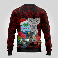 Custom Guam Christmas Ugly Christmas Sweater Santa Gift Latte Stone and Sea Turle Mix Hibiscus Chamorro Red Style LT03