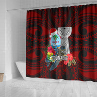 Custom Guam Christmas Shower Curtain Santa Gift Latte Stone and Sea Turle Mix Hibiscus Chamorro Red Style LT03