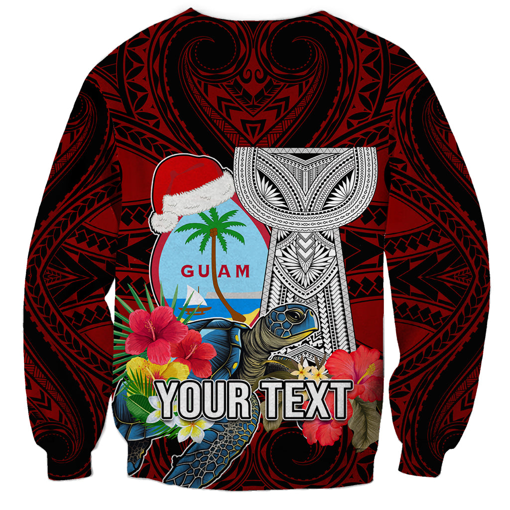 Custom Guam Christmas Sweatshirt Santa Gift Latte Stone and Sea Turle Mix Hibiscus Chamorro Red Style LT03