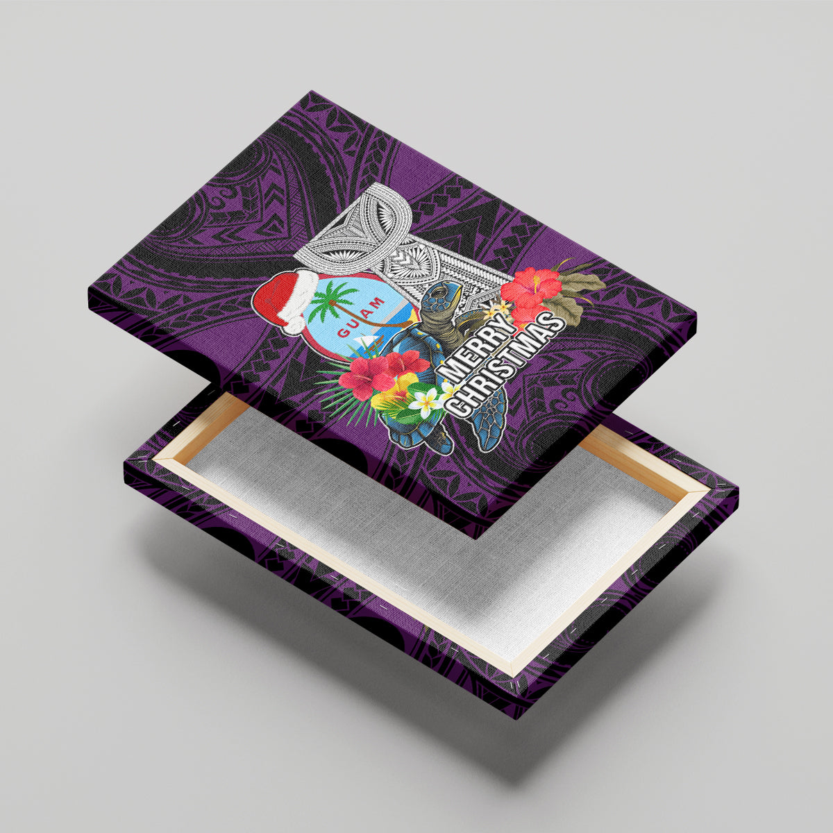 Guam Christmas Canvas Wall Art Santa Gift Latte Stone and Sea Turle Mix Hibiscus Chamorro Pink Style LT03 - Polynesian Pride