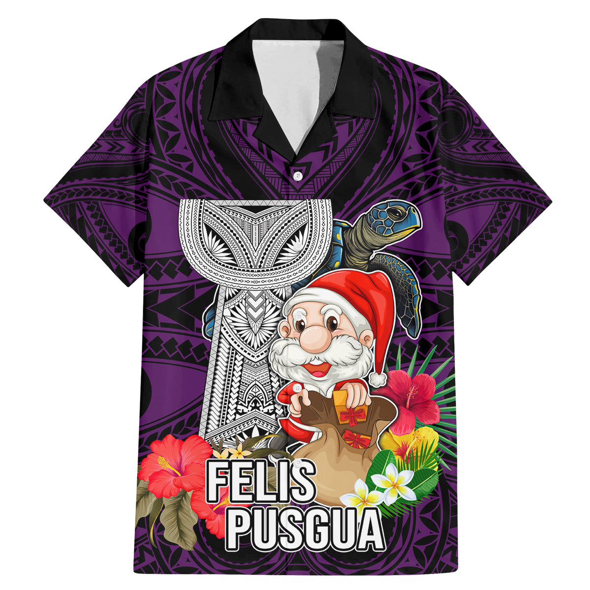 Guam Christmas Family Matching Mermaid Dress and Hawaiian Shirt Santa Gift Latte Stone and Sea Turle Mix Hibiscus Chamorro Pink Style LT03