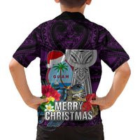 Guam Christmas Family Matching Off Shoulder Maxi Dress and Hawaiian Shirt Santa Gift Latte Stone and Sea Turle Mix Hibiscus Chamorro Pink Style LT03 - Polynesian Pride