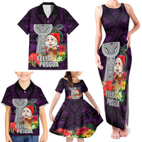 Guam Christmas Family Matching Tank Maxi Dress and Hawaiian Shirt Santa Gift Latte Stone and Sea Turle Mix Hibiscus Chamorro Pink Style LT03 - Polynesian Pride