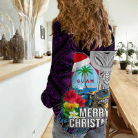 Guam Christmas Women Casual Shirt Santa Gift Latte Stone and Sea Turle Mix Hibiscus Chamorro Pink Style LT03 - Polynesian Pride