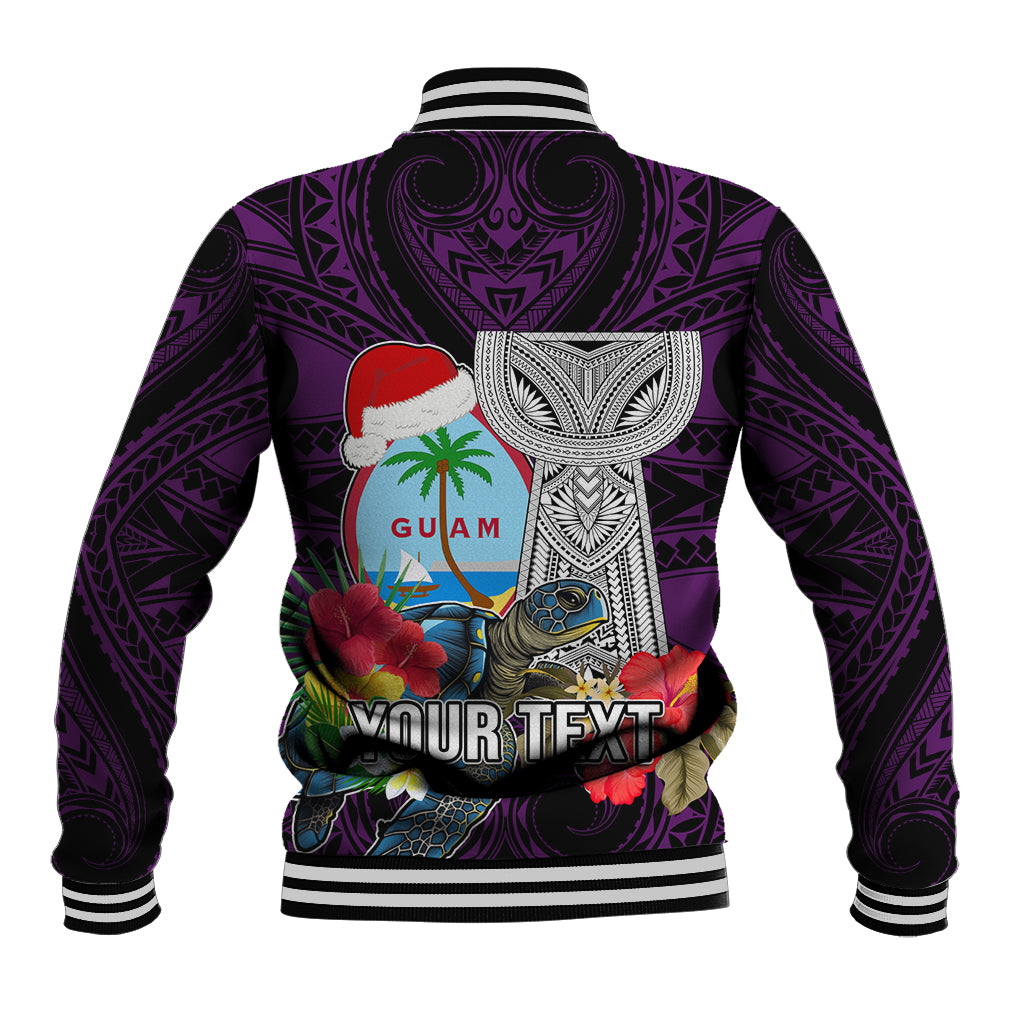 Custom Guam Christmas Baseball Jacket Santa Gift Latte Stone and Sea Turle Mix Hibiscus Chamorro Pink Style LT03